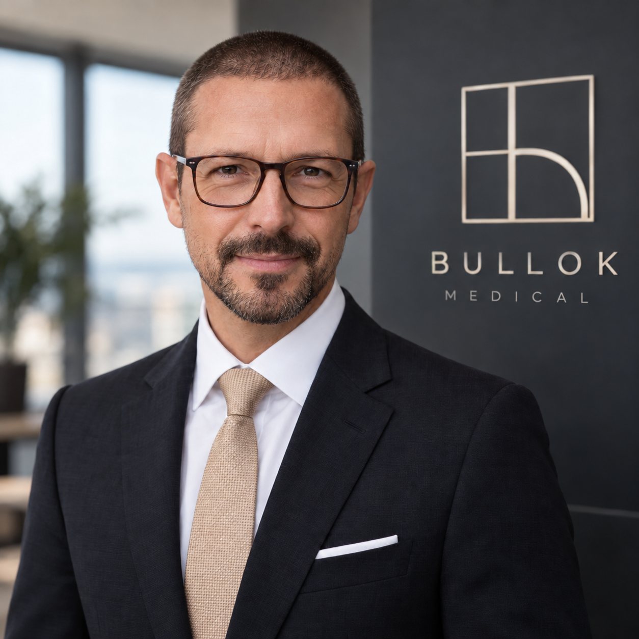 Oliver Schuster Bullok with BULLOK Medical office background